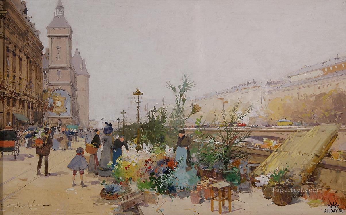 le marche aux fleurs et Eugene Galien Parisian Oil Paintings